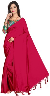 WOMENTIC Solid/Plain Bollywood Art Silk Saree(Pink)