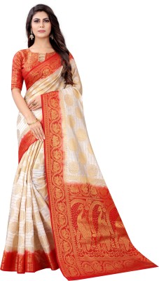 Perfect Wear Self Design Kanjivaram Cotton Silk Saree(White)