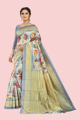 RUNAYA NX Floral Print Daily Wear Art Silk Saree(Grey)