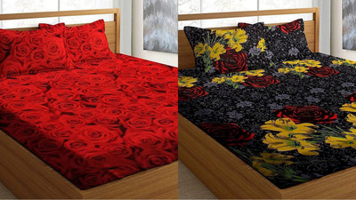 HSR Collection 144 TC Cotton Double Printed Flat Bedsheet(Pack of 2, Multicolor)