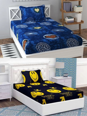 HSR Collection 144 TC Microfiber Single 3D Printed Flat Bedsheet(Pack of 2, Multicolor)