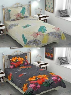 HSR Collection 144 TC Microfiber Single Floral Flat Bedsheet(Pack of 2, Multicolor)