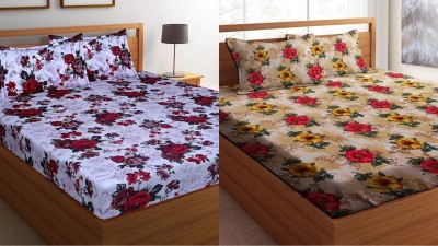 HSR Collection 144 TC Cotton Double Floral Flat Bedsheet(Pack of 2, Multicolor)