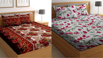 HSR Collection Cotton Double Flat 144 TC Printed Bedsheet(Pack of 2, Multicolor)