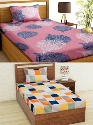 HSR Collection 144 TC Microfiber Single Geometric Flat Bedsheet(Pack of 2, Multicolor)