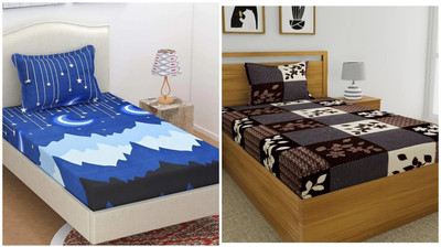 HSR Collection 200 TC Microfiber Single 3D Printed Flat Bedsheet(Pack of 2, Multicolor)