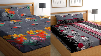 HSR Collection Cotton Double Flat 144 TC Floral Bedsheet(Pack of 2, Multicolor)