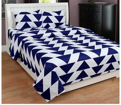 Mittan Traders 140 TC Polycotton Double 3D Printed Flat Bedsheet(Pack of 1, Try Blue)