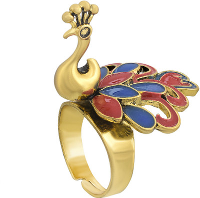 Dzinetrendz Brass Goldplated Peacock Shape Finger Ring Brass Gold Plated Ring