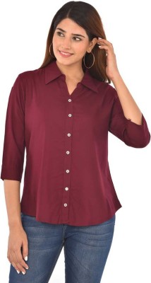 FABISHO Women Solid Casual Purple Shirt