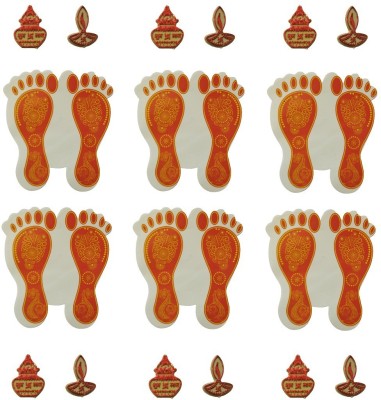 DIVINARY 12 cm Laxmi Charan,Mini Kalash,Diya Religion Diwali Navratri Occasion Stickers Self Adhesive Sticker(Pack of 18)