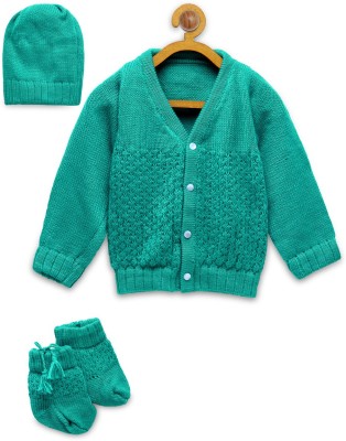 CHUTPUT Self Design V Neck Casual Baby Boys & Baby Girls Blue Sweater