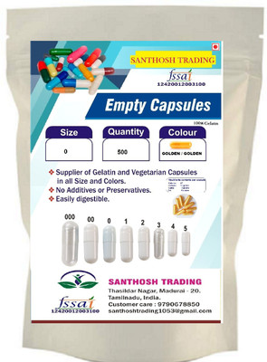 santhosh Trading Pharma Raw materials size 0 Golden/Golden Empty Capsules(500 No)