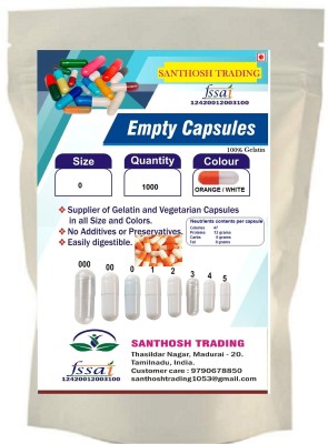 santhosh Trading Pharma raw materials size 0 Orange / White Empty capsules(1000 No)