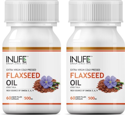 INLIFE Flaxseed Oil Omega 369 Extra Virgin Cold Pressed 500 mg - 60 Capsules ( 2 Pack)(2 x 60)