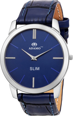 ADAMO AD64SB05 Slim wristwatch / watchs Scratch Resistant Blue Dial Round Shaped with Synthetic Leather Strap Premium watch for Men and Boys Analog Watch  - For Men