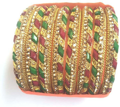 Atifa Fabric, Glass Beads, Crystal Bangle Set(Pack of 8)