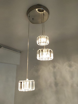 K9 CRYSTAL PRODUCTS LED Crystal 3-Lights Round Cluster Chandelier Crystal Half Globe Hanging Pendant Light Dining Light (Silver) (3-Roundd, Warm White) Chandelier Ceiling Lamp(Yellow)