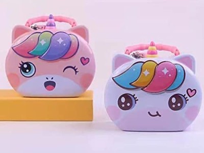 TinyTales Unicorn Shaped Metal Money Bank Piggy Bank for Kids Boys & Girls with Lock Pack of 2 ( Assorted ) Coin Bank(Multicolor)