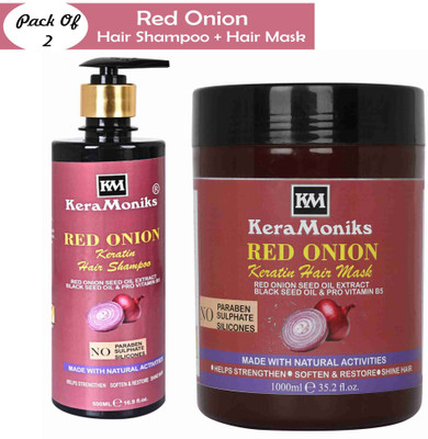 Keramoniks Red Onion With Blackseed Oil Shampoo + Hair Mask Combo Pack Of 2 - With Red Onion Seed Oil Extract, Black Seed Oil(2 Items in the set) Keramoniks Red Onion With Blackseed Oil Shampoo + Hair Mask Combo Pack Of 2 - With Red Onion Seed Oil Extract, Black Seed Oil(2 Items in the set)