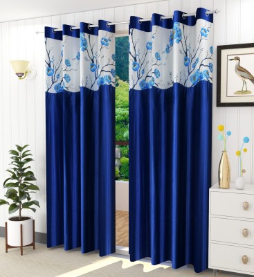 Fab Castle 274 cm (9 ft) Polyester Semi Transparent Long Door Curtain (Pack Of 2)(Printed, Navy Blue)