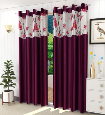 Lucacci 153 cm (5 ft) Polyester Semi Transparent Window Curtain (Pack Of 2)(Printed, Wine)