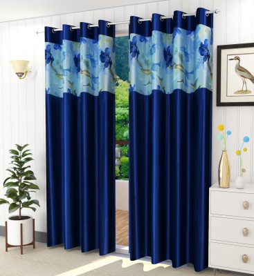 kiara Creations 153 cm (5 ft) Polyester Semi Transparent Window Curtain (Pack Of 2)(Printed, Blue)
