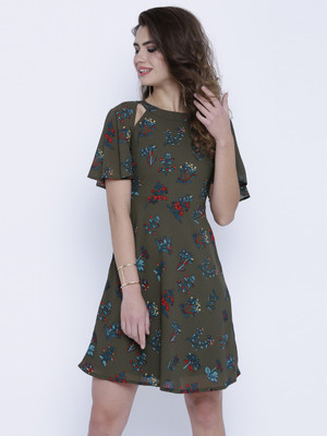 Tokyo Talkies Women Skater Light Green Above Knee/Mid Thigh Length Dress