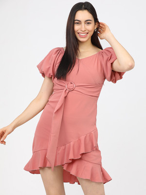 Tokyo Talkies Women Skater Pink Above Knee/Mid Thigh Length Dress