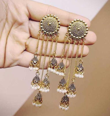 lezara Stylish & Party Wear Jhumkas Latest Collection 5 Layer Latkan earrings for Girls and Women. (Gold Color) Alloy Earring Set
