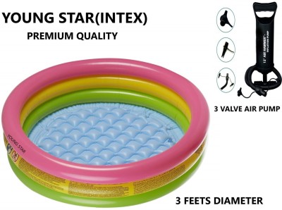 YOUNG STAR (ECOME-87)PREMIUM GIFT COMBO PEOPLE’S CHOICE BEST SELLER 3 FEETS ROUND COLOUR FULL WITH AIR BASE, 3 FEETS WATER POOL FOR WATER FUN FOR YOURS KIDS AND CHILDERNS AND AIR PUMP.3 Feet Kid’s ,Water Pool Bath Tub,Kiddie Pool ,SWIMMING POOL.BEST SELLER PEOPLE CHOICE.BEST GIFT FOR YOURS KIDS AND 