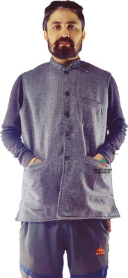ARUNA KULLU HANDLOOM Sleeveless Self Design Men Jacket
