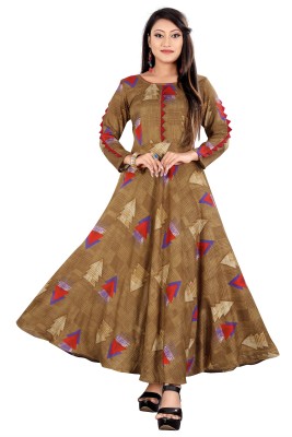 RASIKAA FASHION Women Geometric Print Anarkali Kurta(Brown)