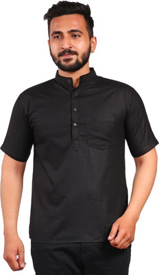 LIBSADRESSES Men Solid Straight Kurta(Black)