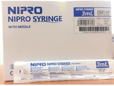 NIPRO DISPOSABLE SINGLE SUE ONLY SYRINGE IN ( 3ML X 50PICS. ) Medical Needle(Mullti Color)