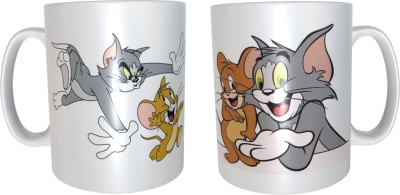 Youth Style "Tom Jerry Cartoon" Printed Coffee and Tea Ceramic- 11Oz Gift for Birthday , anniversary Couple, Friends, Lover, kids Beautiful set of 2 Ceramic Coffee (330 ml, Pack of 2) Ceramic Coffee Mug(330 ml, Pack of 2)
