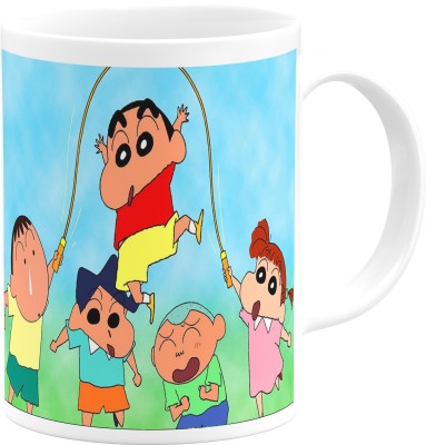 PrintingZone Shinchan Gift For Kids Children Son Baby Babies Husband Wife Family Cousins Girls Boys Friends Party Happy Birthday Hd Printed Shinchan Cup|Shinchan With Faimily Microwave Safe(H) Ceramic Coffee Mug(350 ml)