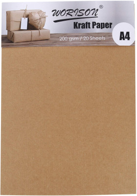 WORISON Kraft Paper 20 sheets unruled A4 200 gsm Craft paper(Set of 1, Brown)