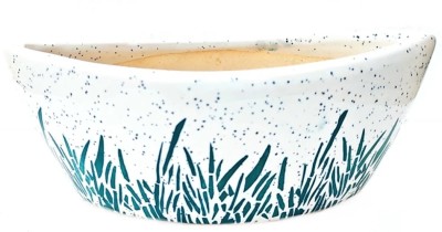 OriginalCeramics White Grass Printed t Shaped Plant Pot Plant Container Set(Ceramic)