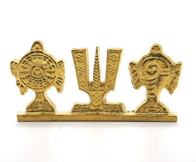 JDS PUJA ARTICLES Brass Gold plated Shankh Chakra Namah Decorative Showpiece  -  5 cm(Brass, Gold)