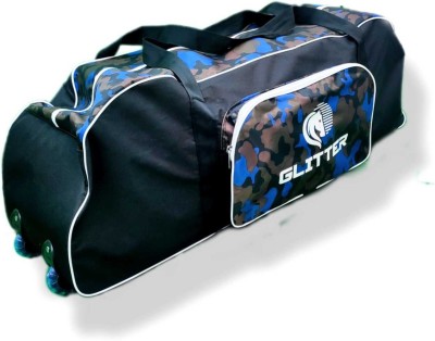 Glitter Cricket Kit Bag Pittho Style with Wheel and Special Bat Holder Outside Camo Blue(Black, Kit Bag)