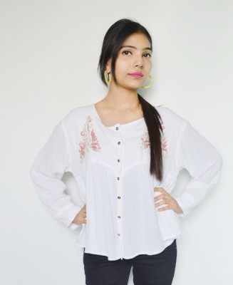 RBD Casual Full Sleeve Embroidered Women White Top