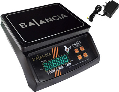 Glancing Balancia 30kg Electric Compact Scale With LED Display, Weighing Double Display with Heavy Duty Weight Machine For Kitchen Shop Power Adapter & 4V Re-Chargeable Battery ,Made In India Weighing Scale(Black)