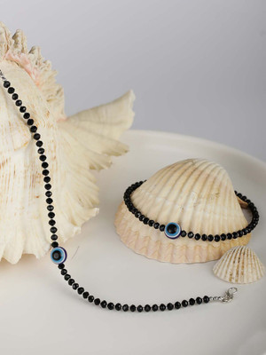 Dallao Silvermerc Designs Black Beads Evil Eye Anklet Brass Anklet(Pack of 2)