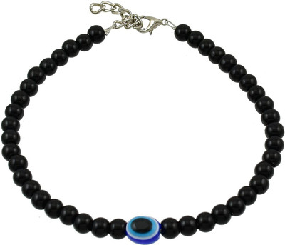 Dallao Handmade Glass Oxidized Silver Base Metal Evil Eye Anklet for Women & Girls Metal Anklet