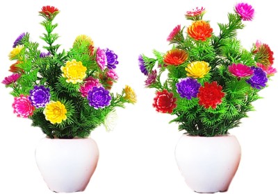 zonezer Artificial flower for home decoration pair set of 2 small table plant for office ,balcony ,dining table. yellow orange pink purple colour plant real look grass best product for gift. Red, Green, Beige Wild Flower Artificial Flower  with Pot(8 inch, Pack of 2, Flower with Basket)