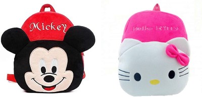 AK INTER Soft Toy Bag MICKEY AND KITTY Plush Bag For Cute Kids 2-5 Years Plush Bag School Bag(Red, Black, Pink, 10 L)