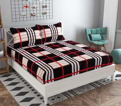 Temoli 210 TC Fleece Double Checkered Fitted (Elastic) Bedsheet(Pack of 3, BOXES BROWN)