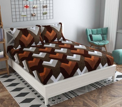 Temoli 210 TC Fleece Double Checkered Fitted (Elastic) Bedsheet(Pack of 3, LINES BROWN)