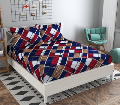 Temoli 210 TC Polyester Double Checkered Fitted (Elastic) Bedsheet(Pack of 3, Multicolor)